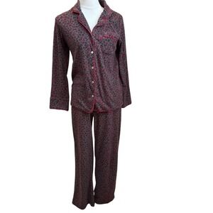 Company Ellen Tracy Women's Small Gray Pink Leopard Fleece Pajama Set